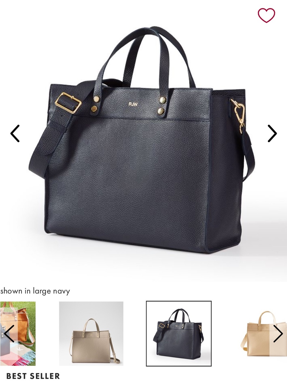 Mark & Graham Black Pebbled Leather Tote with Gold Monogram